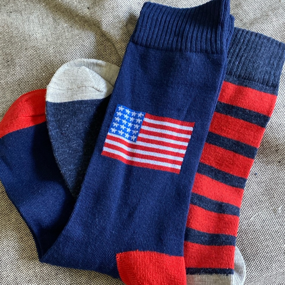 Patriotic Flag USA Stars Stripes Socks 6-12 red white blue New 2 pack 2 pairs